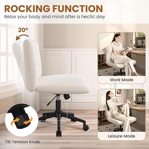 Yaheetech Wide Criss Cross Legged Office Desk Chair with No Wheels, Vanity Comfy Swivel Computer Chairs for Home Office Reading Makeup, Beige thumbnail 8