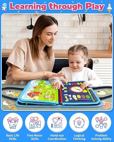 Gojmzo Busy Board Montessori Toys for Toddler Boy Birthday Gifts, Busy Book Sensory Toys for Toddlers, Learning Educational Toddler Travel Activities thumbnail 6