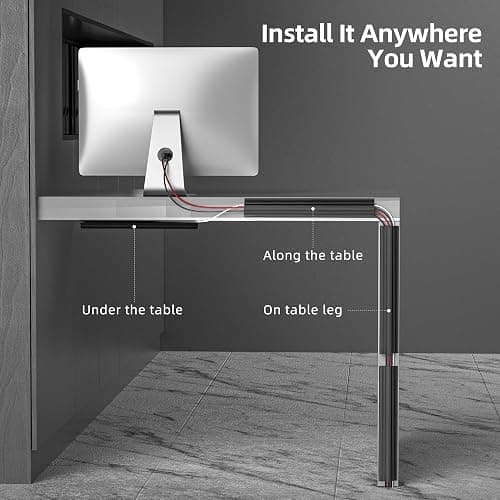 YECAYE 94.2in Cable Management, Cord Organizer, Adhesive Mount Under Desk Cord Hider, Cable Hider, No-Drill Wire Organizer for Home Office Desk Organization, Baby proofing, Black thumbnail 3