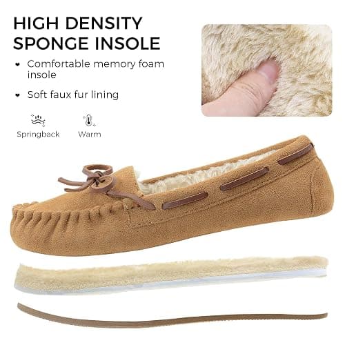 Vonair Women's Moccasin Slippers Micro Suede Warm Faux Fur Pile Lined Lace-Up Cozy Bow Indoor & Outdoor Moccasins Slip On Loafers Shoes for Women thumbnail 3