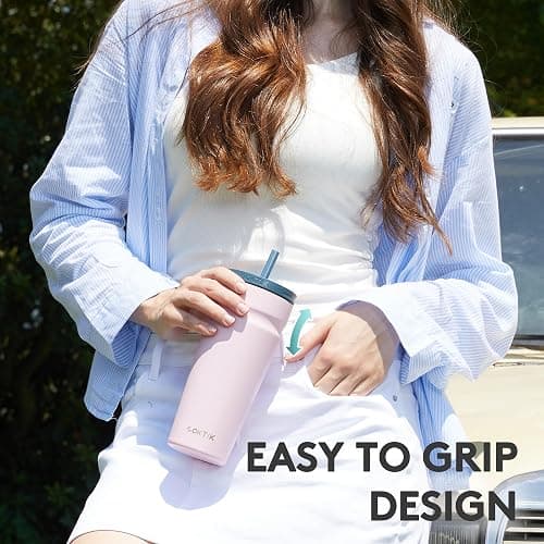16oz Insulated Tumbler with Lid and Straw Iced Coffee Cup Reusable Stainless Steel Travel Mug Water Bottle Cupholder Friendly for Women Men Her Him (Blush) thumbnail 5