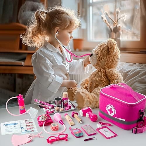Doctor Kit for Kids Girls, 34 Pcs Kids Doctor Kit for Toddlers 3-5 with Medical Storage Bag & Real Stethoscope, Pretend Play Doctor Set for Fun Role Playing Game, Doctor Play for Kids Boys Girls thumbnail 5