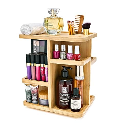 Sorbus 360° Makeup Organizer - Bamboo Wood Make Up Storage Carousel for Cosmetics, Skin Care Rotating Makeup Organizer for Vanity, Bathroom Storage - Image 1