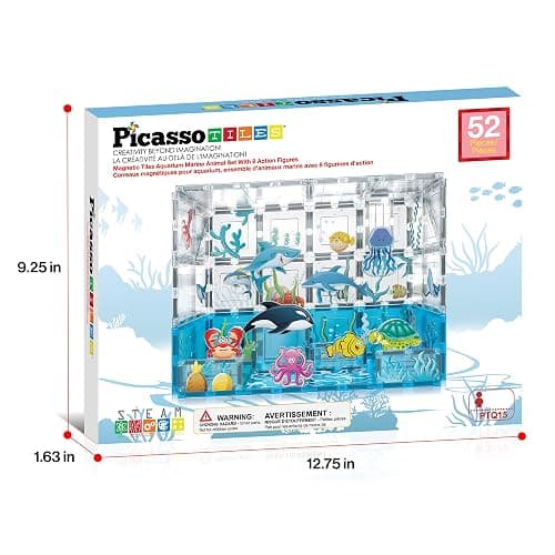 PicassoTiles Magnet Tiles Magnetic Building Blocks Aquarium Marine Animal Theme Set with 8 Character Action Figures Shark Crab Turtle STEM Toys Construction Preschool Toddlers Kids Boys Girls 3+ PTQ15 thumbnail 3