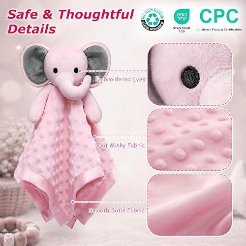 Pro Goleem Baby Girl Gifts Elephant Security Blanket with Stuffed Animal Snuggle Toy Lovey Soft Lovie Baby Registry Search for Infant and Toddler Pink 16 Inch thumbnail 5