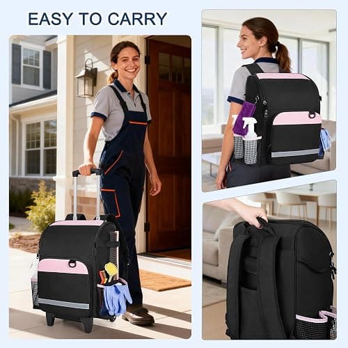 LoDrid Rolling Cleaning Backpack with Detachable Trolley, Professional Cleaning Supply Bag with Wheel, Mobile Cleaning Cart with Handle and Shoulder Strap, Cleaning Bags for House Cleaners, Bag Only thumbnail 6