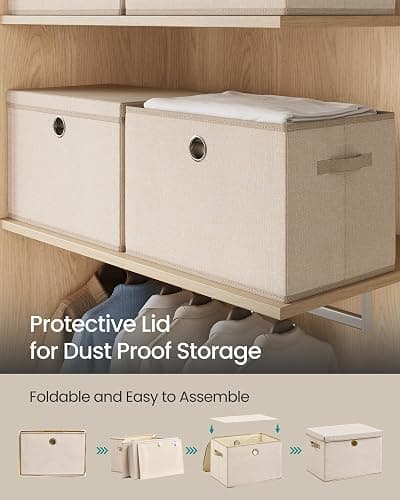 SONGMICS Large Storage Bins with Lids, 41 Quart Fabric Closet Organizer, 3 Pack Foldable Storage Boxes, 16.9" L x 11.8" W x 11.8" H, Summer Sand URFB545LF01 thumbnail 6