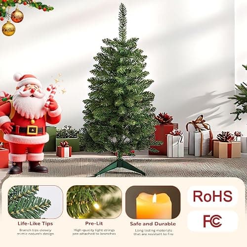 JPM Mini 3FT Blue Artificial Christmas Tree for Tabletop, 50 LED Lights, 164 Branch Tips, Foldable Metal Base & Easy Assembly, Holiday Decor for Home, Office, Apartment thumbnail 4