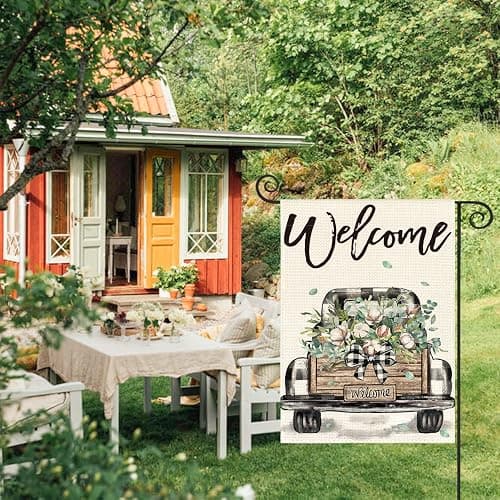 AVOIN colorlife Welcome Spring Truck Garden Flag 12x18 Inch Double Sided, Cotton Rustic Buffalo Plaid Yard Outdoor Flag - Garden Size-12 x 18" thumbnail 2