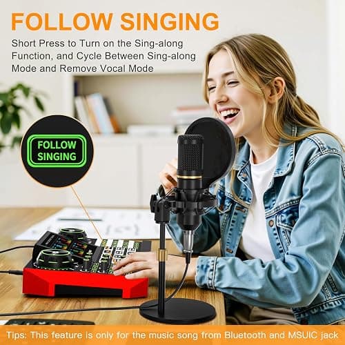 neculogy Podcast Equipment Bundle, Audio Interface with Cardioid Designer BM800 Mic for Gamer and All-in-One DJ Mixer, Perfect for Live Streaming, Singing, YouTube, Gaming thumbnail 9