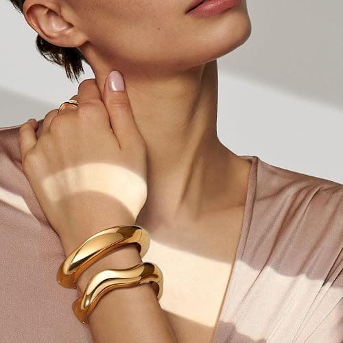 RIOSO Gold Bangles Bracelet for Women Bangle Thick Big Wide Cuff Women's Gold Chunky Bracelets thumbnail 7