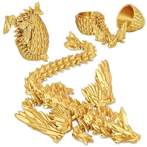 Winged Dragon Inside Surprise Egg Fun Collectible Toy Gift for Kids and Adults, 3D Printed Fantasy Dragon Ideal for Christmas Easter Birthdays and Holiday Decorations (Gold, Medium)