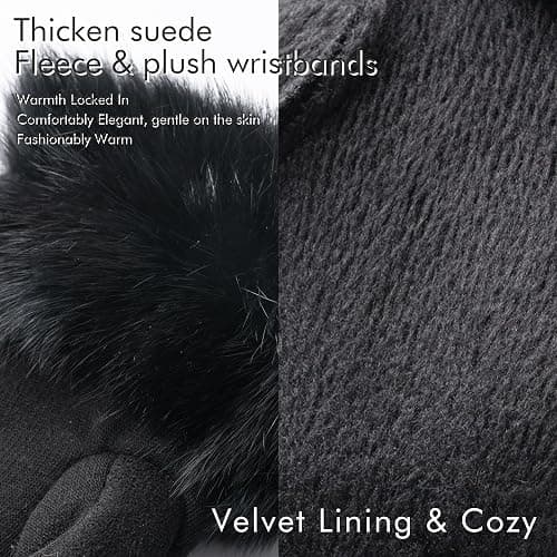 Vagasi Women Touch Screen Gloves, Fleece Lined Winter Gloves for Ladies, Thermal Suede Gloves Fur Cuff for Girls Gifts thumbnail 3