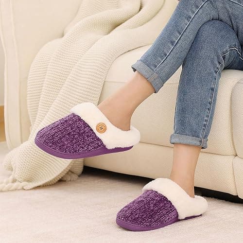 Evshine Warm Knit House Slippers for Women Comfy Wool-Like Lined Chenille Slippers with Memory Foam and Indoor Outdoor Soles thumbnail 2