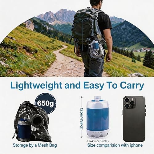 Portable Camping Shower Pump - Rechargeable Outdoor Shower Head Sprayer, Pumps Water from Bucket. Experience Refreshment Anywhere, Perfect for Camping, Hiking, Travel, Car Washing & Pet Cleaning thumbnail 2