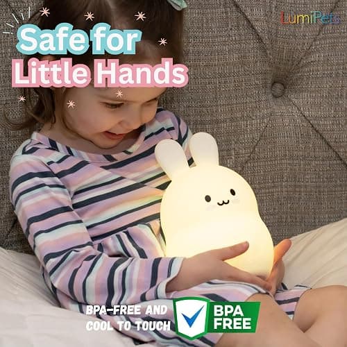 Lumipets Baxter The Bunny Squishy Night Light for Kids | Silicone Lamp with Tap & Remote Control | Rechargeable Color Changing Animal Night Light for Boys & Girls | Portable Nightlight with USB Cord thumbnail 5