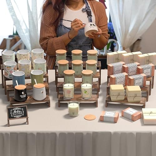 2 Set Wooden Tiered Risers Display Stands for Vendor Events,Stackable Wood Cupcake Display Stand,Farmhouse Decor Wood Dessert Table Display Set,Vendor Booth Display Items,Food Display Risers for Party thumbnail 5