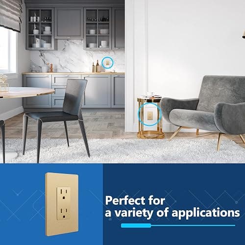 LIDER Matte Finish Decorator Receptacle with Interchangeable Face Cover, Child Safe Tamper-Resistant Wall Outlet with Screwless Wall Plate, Residential Grade, 15A 125V, UL Listed, LR15-TR-GDSWP, Gold - 15 Amp (Wall Plate Included) - Gold - 1 thumbnail 7
