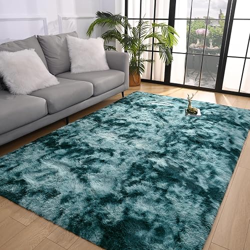 Pettop Fluffy Tie-Dye Peacock Blue Rug for Bedroom Living Room, 3x5 Feet Super Soft Shaggy Plush Fuzzy Rugs for Girls Kids Boys, Non-Slip and Washable Rug for Nursery Classroom, Carpet for Rooms Decor thumbnail 4