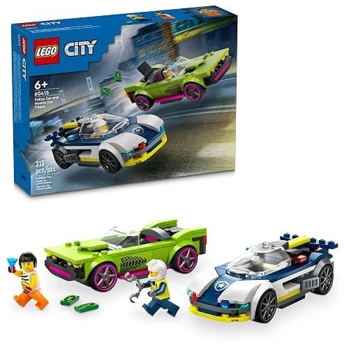 LEGO City Police Car and Muscle Car Chase, Emergency Vehicle Toy for Boys and Girls, Fun Gift for Kids Ages 6+ who Love Pretend Play Toys, Police Toy with Officer and Crook Minifigures, 60415 - Image 1