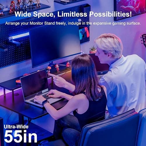 COMHOMA 55 Inch Gaming Desk with USB Charging Ports and LED Lights, Computer Desk with Monitor Stand for Home Office, Modern Gamer Desk Table with Mouse Pad & Side Hook, Colorful thumbnail 7