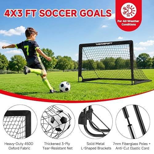 2 Pack 4x3 FT Kids Soccer Goals for Backyard, Portable Pop Up Soccer Goals | Kids Soccer Net with Targets, Carrying Bag & Ground Stakes, Soccer Training Equipment for Ages 3-12 Outdoor Games Gifts thumbnail 3