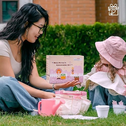 ROBOTIME Kids Gardening Set, 17PCS Kids Gardening Tools for Girls, Toddler Gardening Set with Hat, Apron, Gloves, Watering Can & Tool Bag – Outdoor Garden Toy Kit (Pink) thumbnail 9