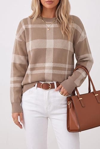 Arach&Cloz Women's Wool Blend Crew Neck Color Block Pullover Sweater thumbnail 2