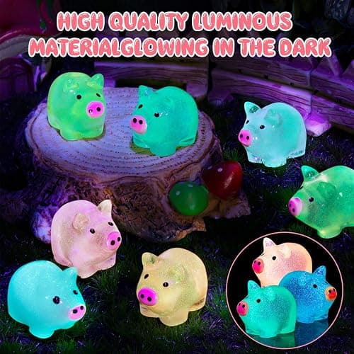 SYWHXY 56PCS Luminous Mini Resin Pigs Cute Mini Figures Glow in The Dark, Tiny Pigs Miniature Charms Ornament for Garden Landscape Plant Dollhouses Birthday Decor (7 Colors) thumbnail 5