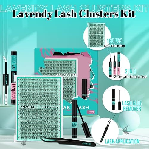 Lash Clusters Kit,160pcs Natural Eyelash Extension with Lash Bond and Seal Waterproof,Remover For Lashes Cluster,Lash Applicator Tool For False Eyelashes Extensions At Home(Lavendy,Kit) thumbnail 2