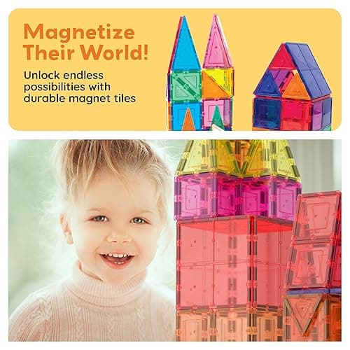 PicassoTiles Magnetic Tiles 60pcs Kids Toys Classroom Sensory Toy for Toddlers STEM Learning Building Blocks, Montessori Pretend Play Magnet Tile Construction Stacking Block Boys Girls Ages 3+ PT60 thumbnail 6