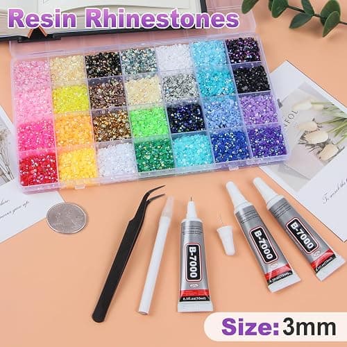 33000Pcs 28 Colors Jelly Resin Rhinestones for Bedazzling, 3mm Multicolor Flatback Gems for Crafting, Bedazzler Kit with 3Pcs 10ml B7000 Glue for Clothes Shoes Nail Diamond Art Makeup thumbnail 2