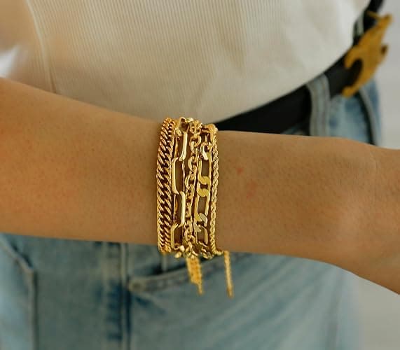 Waterproof Gold Chain Bracelet For Women Non Tarnish,14K Gold Plated Link Dainty Bracelets Stake Layered Bracelet Set Hypoallergen Gold Jewelry thumbnail 4