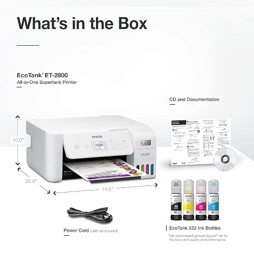 Epson EcoTank ET-2800 Wireless Color All-in-One Cartridge-Free Supertank Printer with Scan and Copy â€“ The Ideal Basic Home Printer - White, Medium thumbnail 6