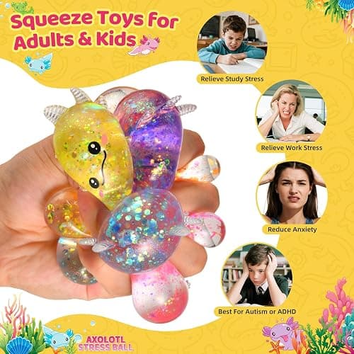 6 Packs Axolotl Squishy Toys, Slow Rising Stress Balls for Kids Adults, Sensory Squeeze Toys for Anxiety Relief Axolotl Party Favors Classroom Prizes Birthday Gifts (6 Colors) thumbnail 2