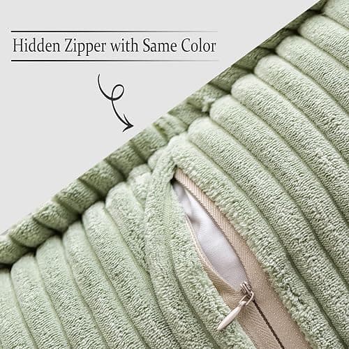 MIULEE Spring Decorative Throw Pillow Covers for Couch Bed Livingroom 18x18 Inch Set of 2 Sage Green Boho Accent Throw Pllows Broadside Striped Patchwork Soft Corduroy Pillowcases thumbnail 3