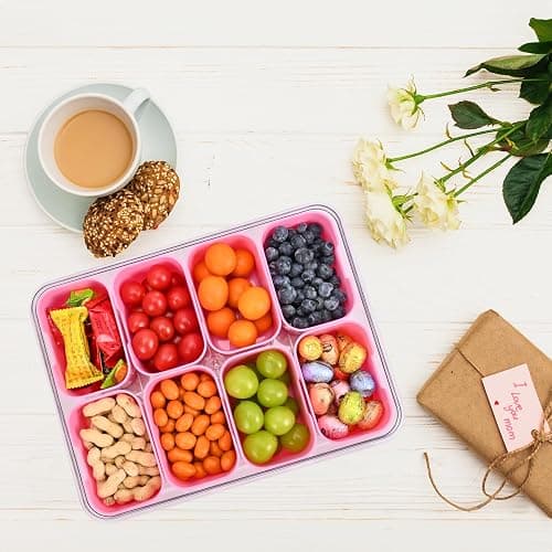 WGBP Snackle Box Container, 8 Compartment Divided Serving Tray with Lid and Handle, Snack Box Container for Candy, Fruit and Snacks, Great for Gatherings, Outings, Parties and Entertaining（Pink） thumbnail 2