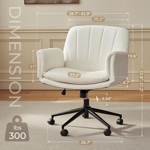 Dowinx Criss Cross Chair with Five-Level Adjustable Arms and Wheels - Comfortable Ergonomic PU Leather Swivel Vanity Chair - Computer Makeup Gaming Chair for Home Office, Bedroom, Vanity Room (Beide) thumbnail 2