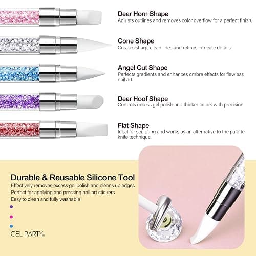 GELPARTY 21 Pcs Pastel Nail Art Brush Set for Gel Polish, Acrylic & Ombre – Professional Detail Liner Brushes, Dotting Tools, Silicone Sculpting Pens & Gradient Painting Kit for DIY Manicure thumbnail 7