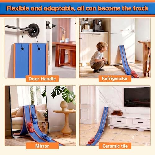 Flexible Tracks 15 Ft Flex Race Car Track for Kids Toy-DIY Car Track Set with 1/64th Rebound Cars Portable Rolls Up Race Tracks with Strong Suction Cups-Great Gifts Toys for Boys Girls Ages 3+ thumbnail 5