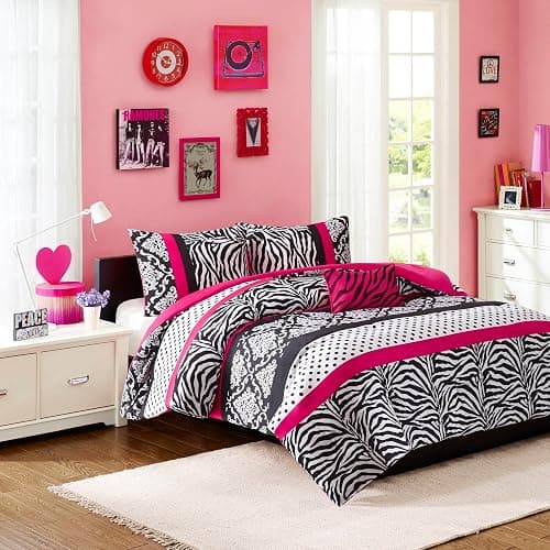Intelligent Design Comforter Set Fun Bedroom Décor - Modern All Season Polka Dot Print, Vibrant Color Cozy Bedding Layer, Matching Sham, Decorative Pillow, Twin/Twin XL, Zebra Pink 3 Piece - Image 1