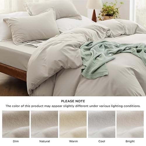 Bedsure Duvet Cover Queen Size with Fitted Sheet - 4 Pieces Prewashed Cotton-Like Extra Soft Bedding Set, Includes 1 Duvet Cover 90x90 Inches with Zipper Closure, 2 Pillow Shams, 1 Fitted Sheet, Linen thumbnail 7