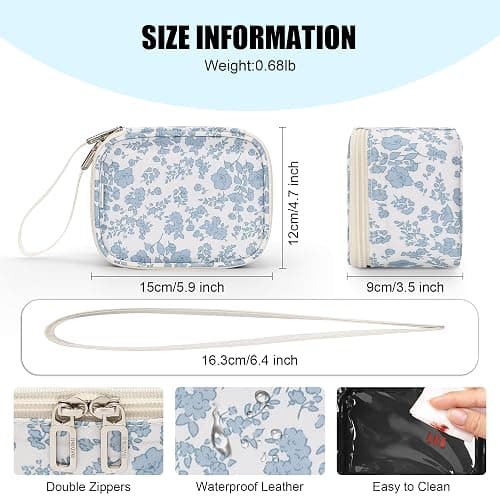 Relavel Mini Makeup Bag with Led Mirror, Small Floral Cosmetic Bag with 3 Light Modes, Rechargeable Portable Makeup Pouch with Hands-Free Wrist Strap for Pool Parties丨Work Touch-Ups丨Travel thumbnail 2