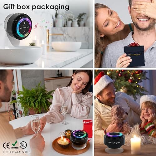 XLeader Shower Speaker, Upgraded,Certified IPX7 Waterproof, Mini Bluetooth Wireless Small Speaker with Lights, Suction Cup and Mic for Bathroom, Crystal Sound&Bass,12H Playtime, Ideal Electronic Gifts thumbnail 6