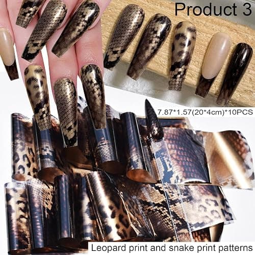 Nail Art Transfer Foils, 60 Pieces, Mixed Designs - Dried Flowers, Iridescent, Animal Print, Marble, Checkered Patterns, 1 Pcs Nail Art Engraving Pen Silicone Pen 7.87 x 1.57 inches(60) thumbnail 4