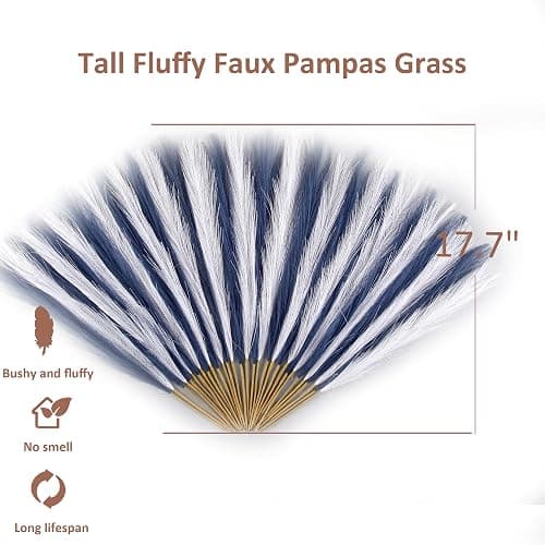 Acfruits 30PCS Blue and White Faux Pampas Grass 17" for Vase Filler Decor | Fluffy Artificial Pampas Grass, Blue and White Feather Pampas, Pompas Grass, Flower Arrangement and Vase Filler thumbnail 3