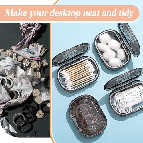 Kigley 4 Pcs Hair Tie Container Small Portable Travel Cotton Swab Holder Flosser Dispenser with Lid Plastic Box Beads Storage Containers for Small Items, 3.94 x 2.76 Inch (Gray) thumbnail 2