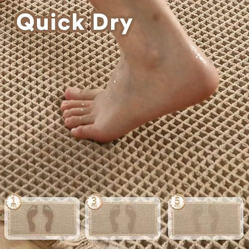 JIUZHEN Set of 2 Waffle Bath Mats Boho Non Slip Bath Rugs Washable Bathroom Rugs Super Absorbent Waffle Mats Ultra Soft Fast Drying Mat for Bathroom Floor, Tub, 16" x 24" +20" x 32", Brown thumbnail 4