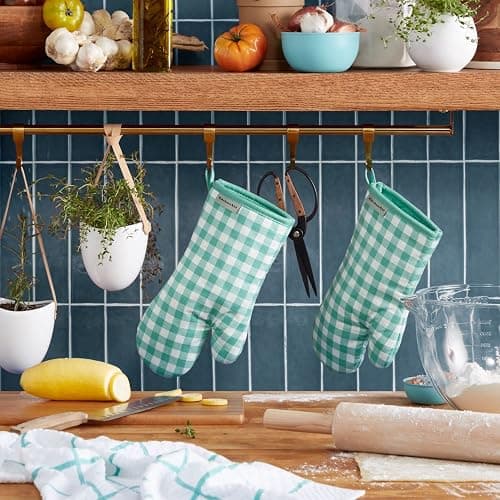 KitchenAid Gingham Oven Mitt 2-Pack Set, Aqua Sky, 7"x13" thumbnail 2
