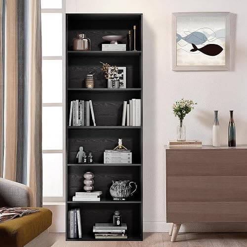GRUSIGN 71" Tall 6-Tier Bookshelf, Large Open Display Bookcase with Ample Storage, Floor Standing Book Shelf for Living Room, Home Office, Bed Room, Black thumbnail 3